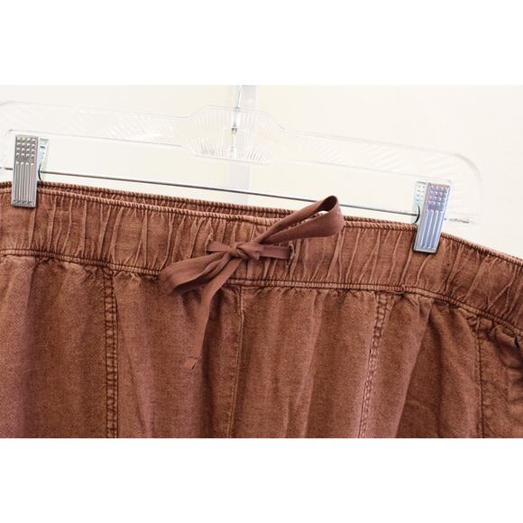 Pilcro Anthropologie Rust Brown Linen Blend Drawstring Ankle Pants Size L Crop - Picture 7 of 8